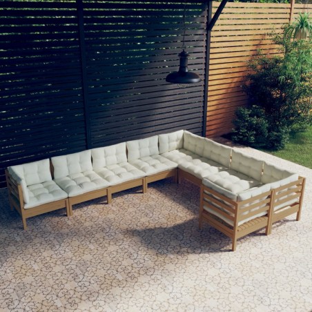 vidaXL Muebles de jardín 9 pzas y cojines madera de pino marrón miel