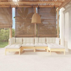 vidaXL Muebles de jardín 6 piezas cojines madera de pino color crema