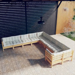 vidaXL Muebles de jardín 10 piezas y cojines madera de pino crema