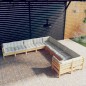 vidaXL Muebles de jardín 10 piezas y cojines madera de pino crema