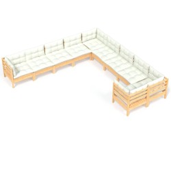 vidaXL Muebles de jardín 10 piezas y cojines madera de pino crema