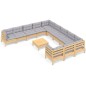 vidaXL Muebles de jardín 12 pzas y cojines madera de pino gris