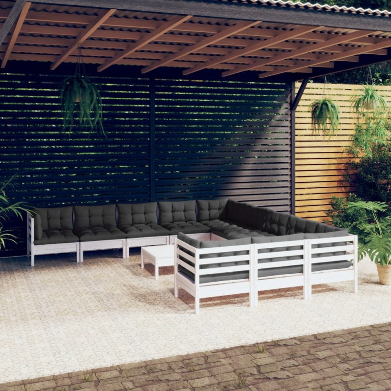 vidaXL Muebles de jardín 12 pzas con cojines blanco madera de pino vidaXL Muebles de jardín 12 pzas con cojines blanco madera de pino