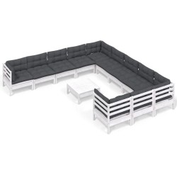 vidaXL Muebles de jardín 12 pzas con cojines blanco madera de pino