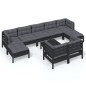 vidaXL Muebles de jardín 10 pzas con cojines negro madera maciza pino