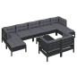 vidaXL Muebles de jardín 10 pzas con cojines negro madera maciza pino