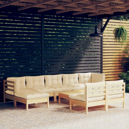 vidaXL Muebles de jardín 10 piezas cojines madera de pino color crema
