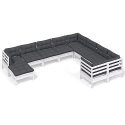 vidaXL Muebles de jardín 10 pzas con cojines blanco madera de pino