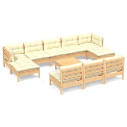 vidaXL Muebles de jardín 11 piezas cojines madera de pino color crema
