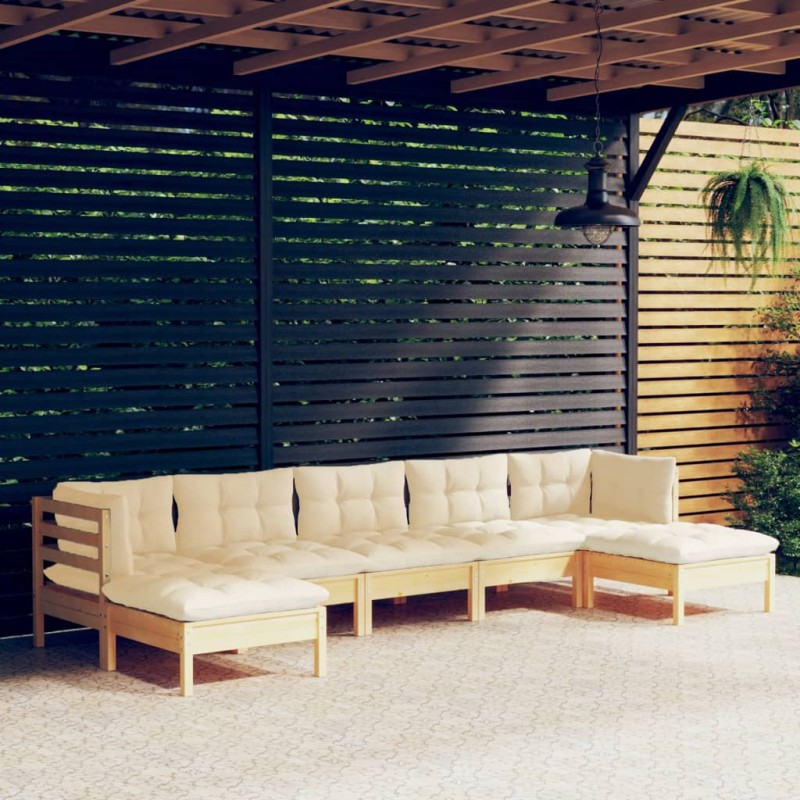 vidaXL Muebles de jardín 7 piezas cojines madera de pino color crema vidaXL Muebles de jardín 7 piezas cojines madera de pino color crema