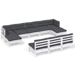 vidaXL Muebles de jardín 10 pzas con cojines blanco madera de pino