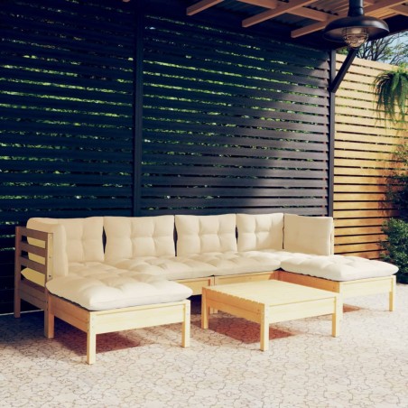 vidaXL Muebles de jardín 7 piezas cojines madera de pino color crema