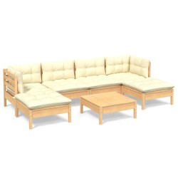 vidaXL Muebles de jardín 7 piezas cojines madera de pino color crema