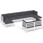 vidaXL Muebles de jardín 9 pzas y cojines blanco madera maciza de pino vidaXL Muebles de jardín 9 pzas y cojines blanco madera maciza de pino