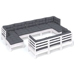 vidaXL Muebles de jardín 10 pzas cojines blanco madera maciza de pino