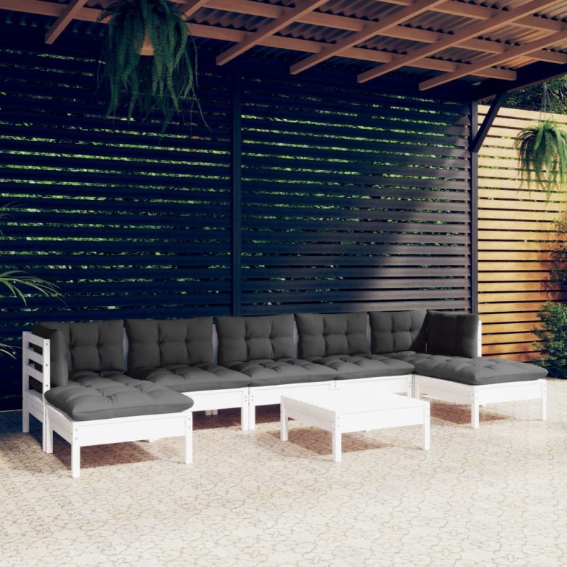 vidaXL Muebles de jardín 8 pzas con cojines blanco madera de pino vidaXL Muebles de jardín 8 pzas con cojines blanco madera de pino