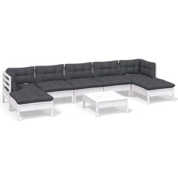 vidaXL Muebles de jardín 8 pzas con cojines blanco madera de pino