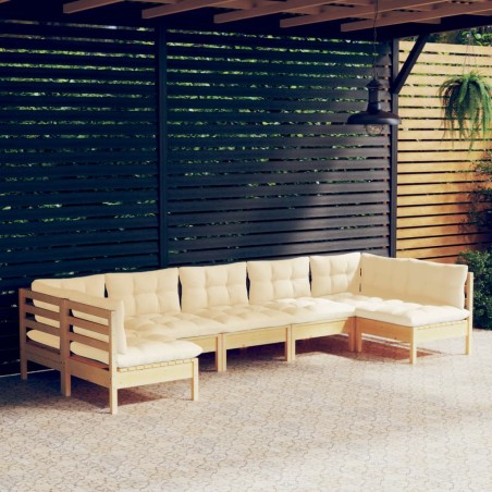vidaXL Muebles de jardín 7 pzas y cojines madera maciza de pino crema