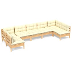 vidaXL Muebles de jardín 7 pzas y cojines madera maciza de pino crema