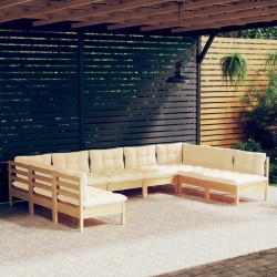 vidaXL Muebles de jardín 9 pzas y cojines madera maciza de pino crema