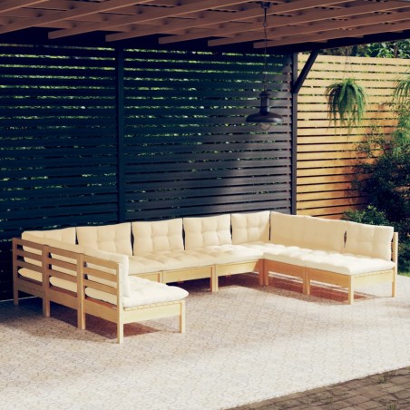 vidaXL Muebles de jardín 9 pzas y cojines madera maciza de pino crema