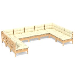 vidaXL Muebles de jardín 9 pzas y cojines madera maciza de pino crema