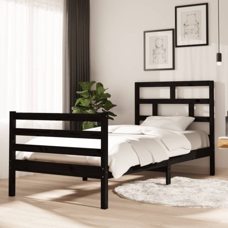 vidaXL Estructura de cama madera maciza de pino negra 90x200 cm