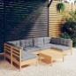 vidaXL Juego de muebles de jardín 7 pzas y cojines madera maciza pino vidaXL Juego de muebles de jardín 7 pzas y cojines madera maciza pino