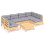 vidaXL Juego de muebles de jardín 7 pzas y cojines madera maciza pino vidaXL Juego de muebles de jardín 7 pzas y cojines madera maciza pino