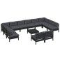 vidaXL Muebles de jardín 13 pzas y cojines negro madera maciza de pino vidaXL Muebles de jardín 13 pzas y cojines negro madera maciza de pino