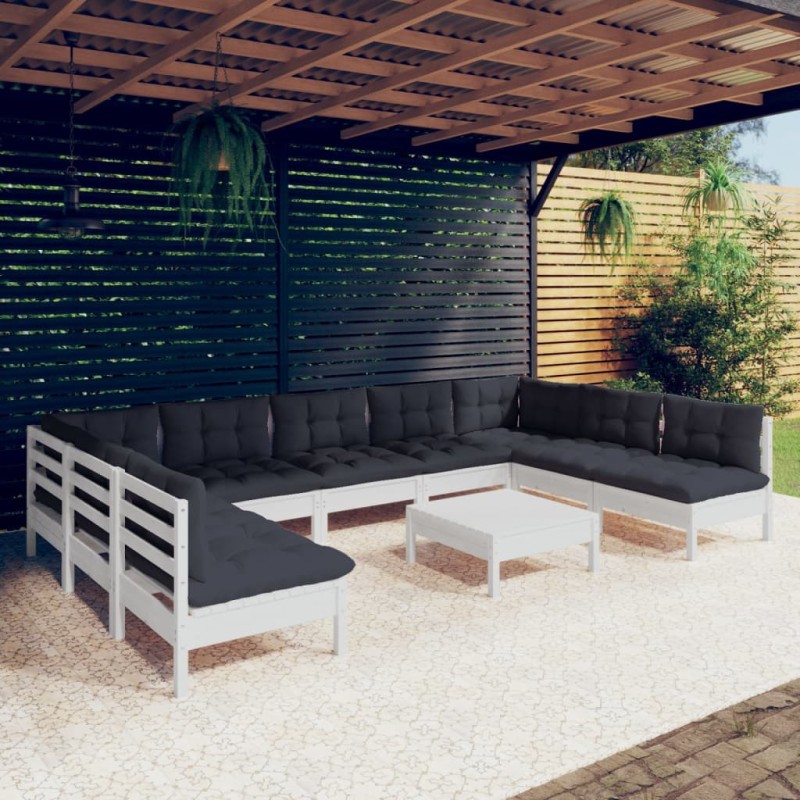 vidaXL Muebles de jardín 10 pzas y cojines blanco madera maciza de pino vidaXL Muebles de jardín 10 pzas y cojines blanco madera maciza de pino