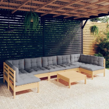 vidaXL Juego de muebles de jardín 8 pzas y cojines madera maciza pino