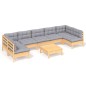 vidaXL Juego de muebles de jardín 8 pzas y cojines madera maciza pino vidaXL Juego de muebles de jardín 8 pzas y cojines madera maciza pino