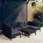 vidaXL Muebles de jardín 7 pzas y cojines negro madera maciza de pino