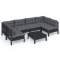 vidaXL Muebles de jardín 7 pzas y cojines negro madera maciza de pino