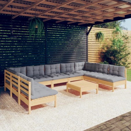 vidaXL Juego de muebles de jardín 10 pzas y cojines madera maciza pino