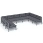 vidaXL Muebles de jardín 9 pzas y cojines gris madera maciza de pino vidaXL Muebles de jardín 9 pzas y cojines gris madera maciza de pino