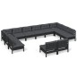 vidaXL Muebles de jardín 12 pzas con cojines negro madera maciza pino vidaXL Muebles de jardín 12 pzas con cojines negro madera maciza pino