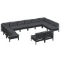 vidaXL Muebles de jardín 12 pzas con cojines negro madera maciza pino vidaXL Muebles de jardín 12 pzas con cojines negro madera maciza pino