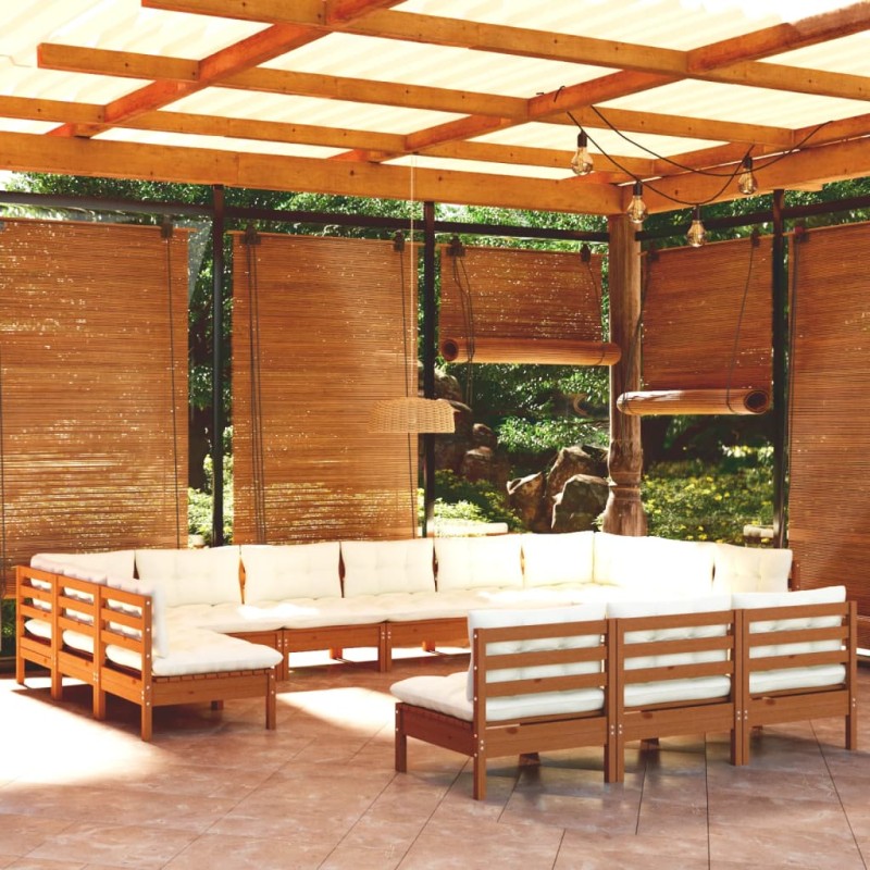 vidaXL Muebles de jardín 13 pzas y cojines madera de pino marrón miel vidaXL Muebles de jardín 13 pzas y cojines madera de pino marrón miel