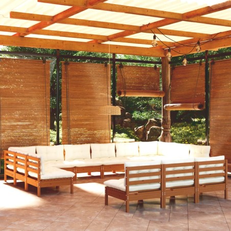 vidaXL Muebles de jardín 13 pzas y cojines madera de pino marrón miel