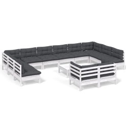 vidaXL Muebles de jardín 13 pzas con cojines blanco madera de pino