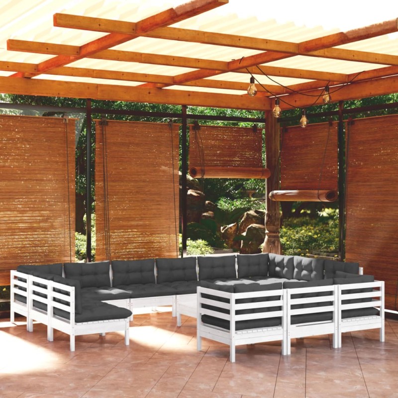 vidaXL Muebles de jardín 14 pzas con cojines blanco madera de pino vidaXL Muebles de jardín 14 pzas con cojines blanco madera de pino