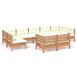 vidaXL Muebles de jardín 9 pzas y cojines madera de pino marrón miel
