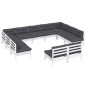vidaXL Muebles de jardín 11 pzas y cojines blanco madera maciza pino