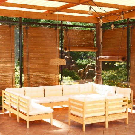 vidaXL Muebles de jardín 11 pzas y cojines madera maciza de pino crema