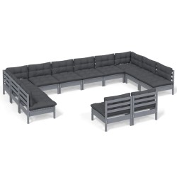vidaXL Muebles de jardín 12 pzas y cojines madera maciza de pino gris