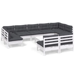 vidaXL Muebles de jardín 10 pzas y cojines blanco madera maciza de pino