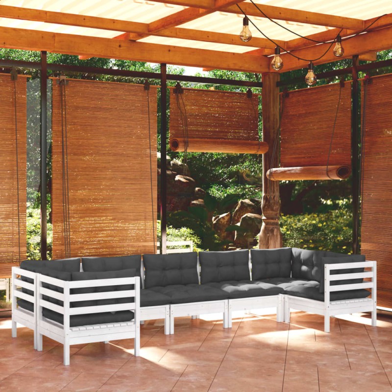 vidaXL Muebles de jardín 7 pzas con cojines blanco madera de pino vidaXL Muebles de jardín 7 pzas con cojines blanco madera de pino