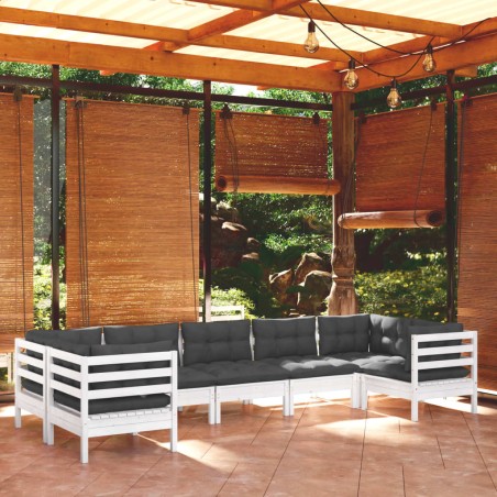 vidaXL Muebles de jardín 7 pzas con cojines blanco madera de pino